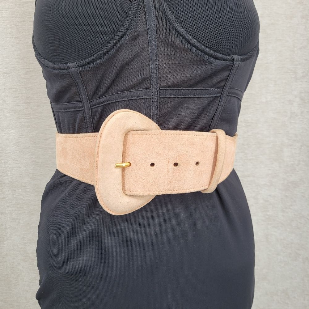 Donna Karan Vintage Oversized Tan Suede Waist Belt Asymetrical